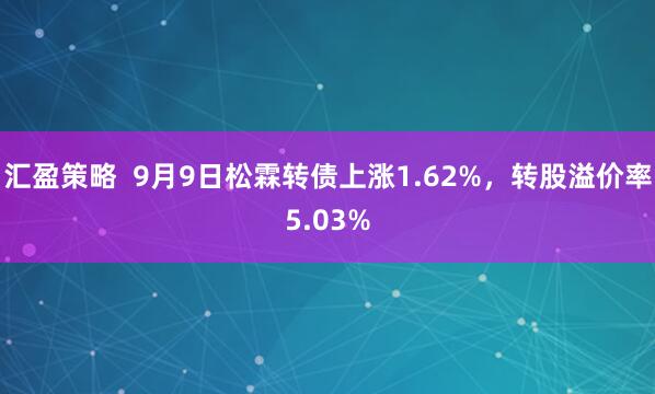汇盈策略  9月9日松霖转债上涨1.62%，转股溢价率5.03%